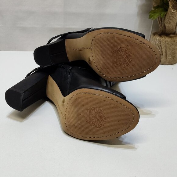 Vince Camuto Open-Toe Ankle Boots US 8.5M Leather Peep Toe Heels Buckle Detail - Picture 8 of 14